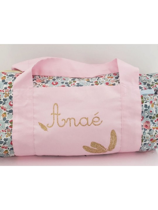 Sac bowling en liberty Betsy porcelaine, personnalisé (cadeau baptême, communion, naissance)
