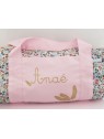 Sac bowling en liberty Betsy porcelaine, personnalisé (cadeau baptême, communion, naissance)