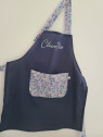Tablier enfant personnalisé en coton marine et liberty Wiltshire fluo (choix de tailles)