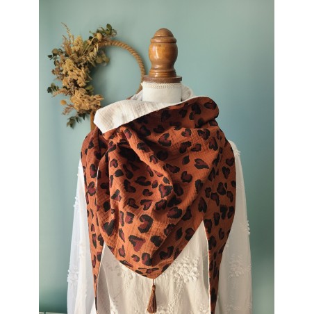 Chèche léopard coeurs en double gaze