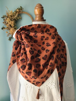 Chèche léopard coeurs en double gaze