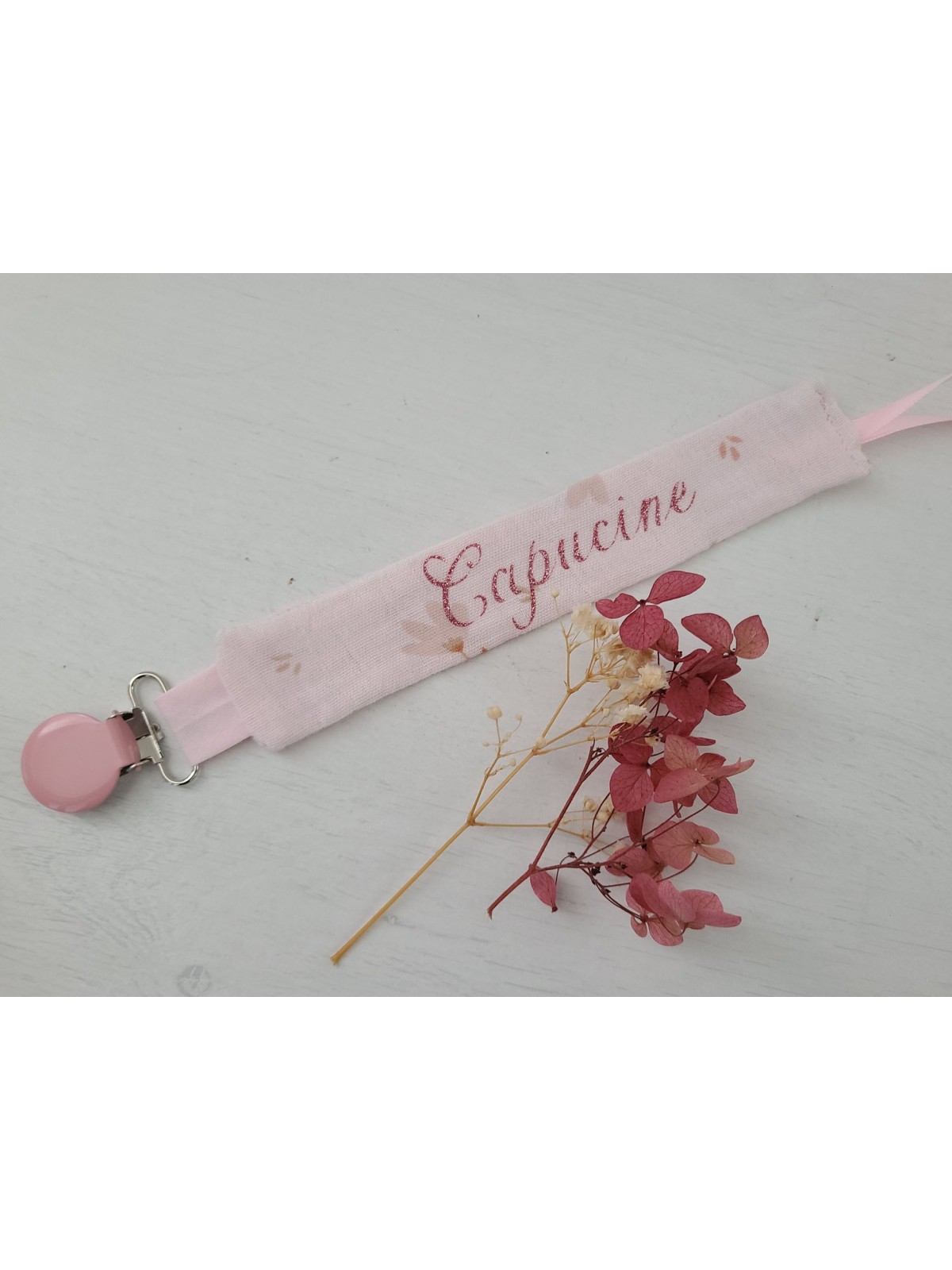 Attache tétine double gaze de coton bio personnalisée