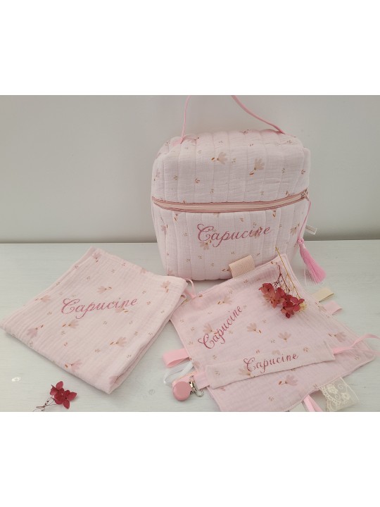 Attache tétine double gaze de coton bio personnalisée