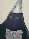 Tablier enfant personnalisé en coton marine et liberty Wiltshire fluo (choix de tailles)