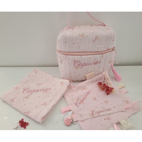 Vanity trousse de toilette personnalisable en double gaze de coton bio matelassé