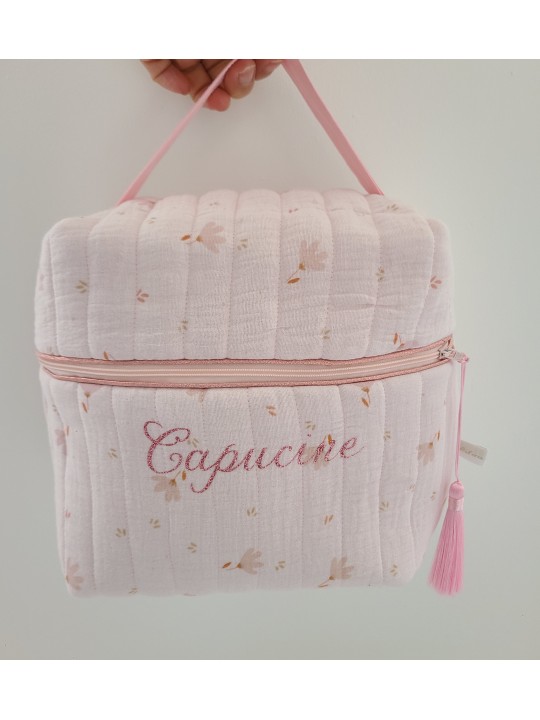 Vanity trousse de toilette personnalisable en double gaze de coton bio matelassé