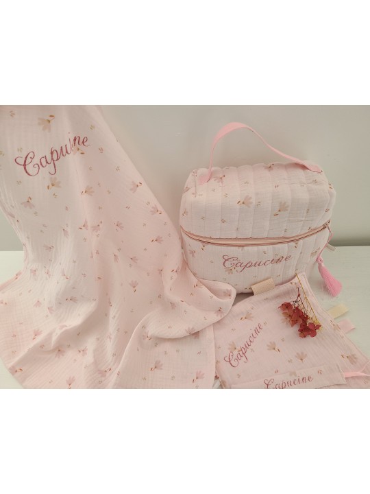 Vanity trousse de toilette personnalisable en double gaze de coton bio matelassé