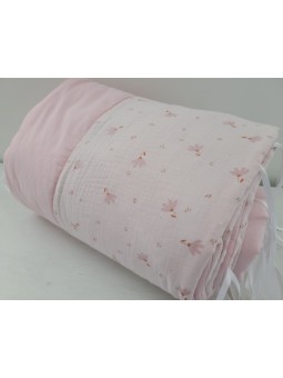 Tour de lit en double gaze de coton bio rose