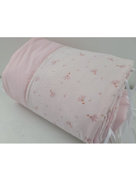 Tour de lit en double gaze de coton bio rose