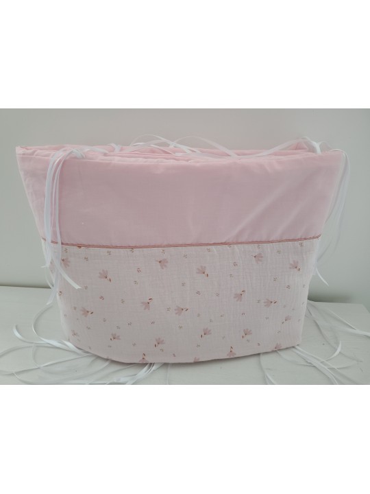 Tour de lit en double gaze de coton bio rose