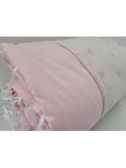 Tour de lit en double gaze de coton bio rose