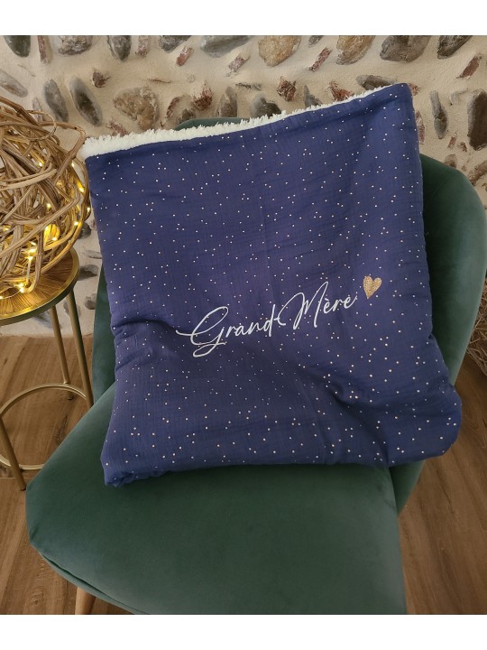 Couverture cocoonning  xxl double gaze marine confettis or moumoute 150x160 à personnaliser