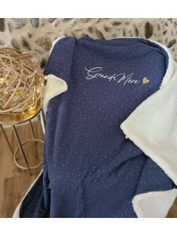 Couverture cocoonning  xxl double gaze marine confettis or moumoute 150x160 à personnaliser