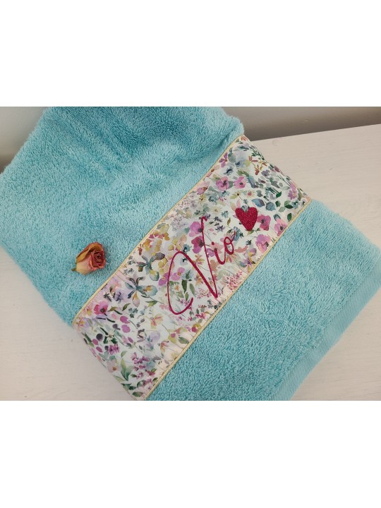 Drap de douche 70x140 éponge et liberty Felda personnalisé