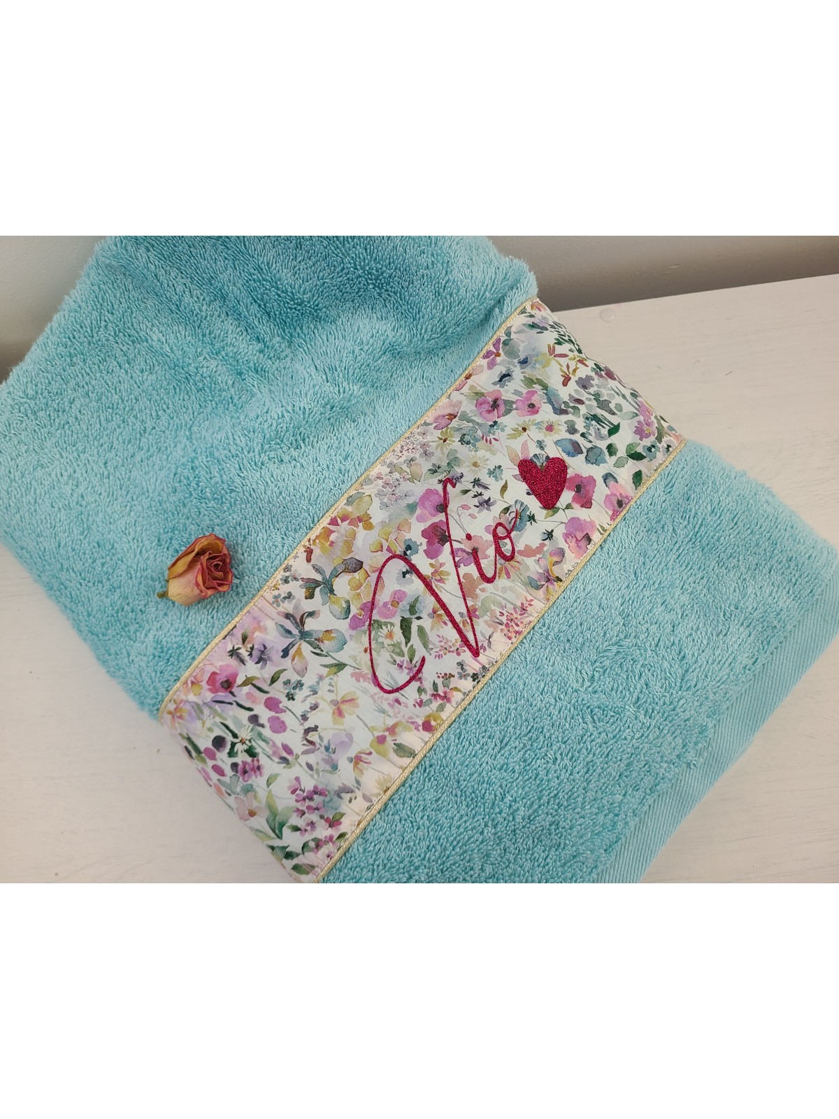 Drap de douche 70x140 éponge et liberty Felda personnalisé