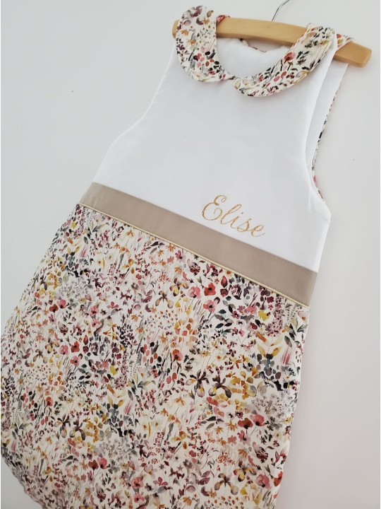 Gigoteuse personnalisée hiver 0-6 mois, col claudine et liberty Felda