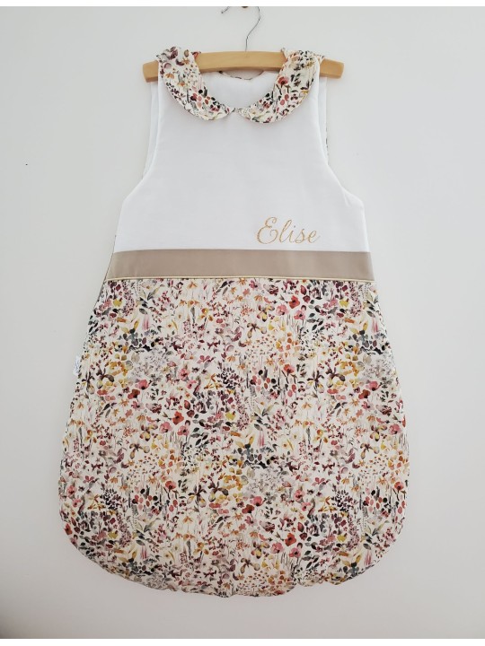 Gigoteuse personnalisée hiver 0-6 mois, col claudine et liberty Felda