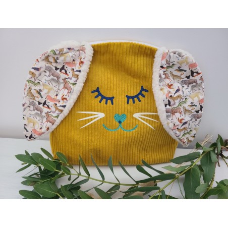 Trousse de toilette lapin personnalisée prénom en velours et liberty petits animaux