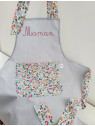 Tablier personnalisé en liberty Betsy porcelaine (choix de tailles)