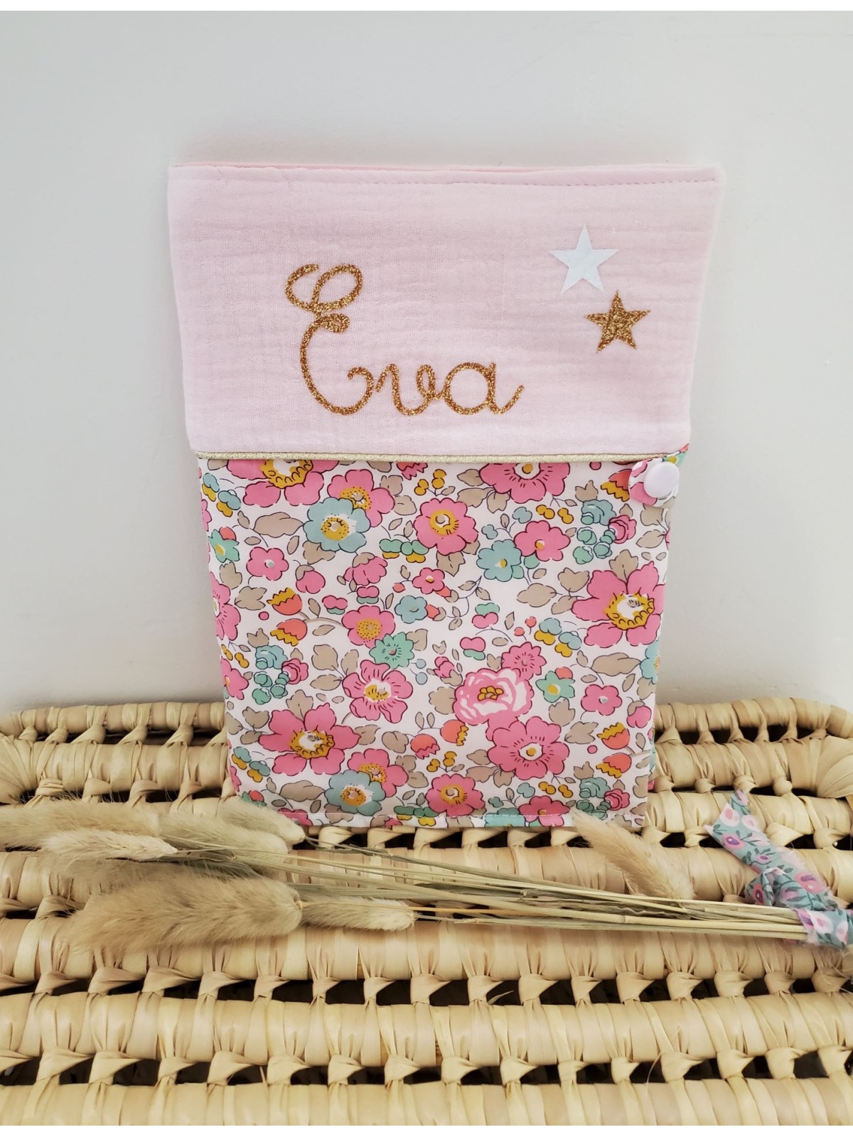 Protège carnet de santé liberty Betsy cupcake / double gaze personnalisable avec prénom