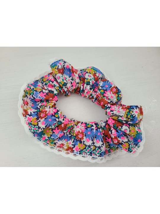 Chouchou liberty fluo et dentelle