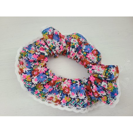 Chouchou liberty fluo et dentelle