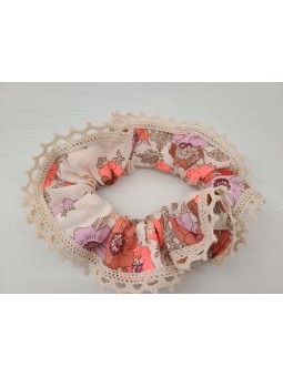 Chouchou liberty fluo et dentelle