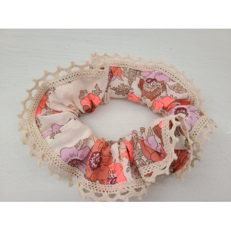 Chouchou liberty fluo et dentelle