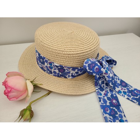 Chapeau de paille dame et noeud liberty Betsy