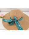 Chapeau de paille dame et noeud liberty vert émeraude
