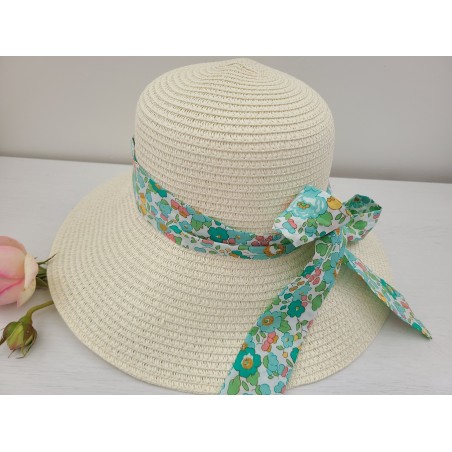 Chapeau de paille dame et noeud liberty Betsy