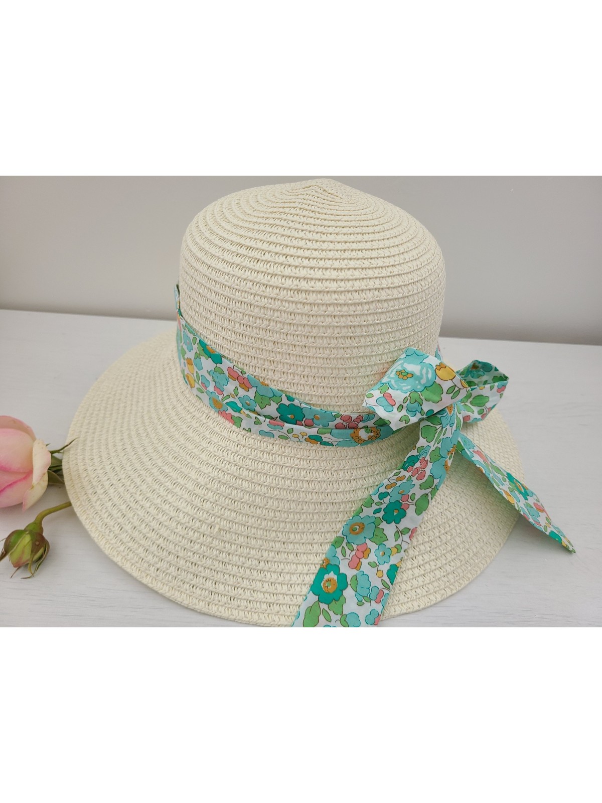 Chapeau de paille dame et noeud liberty Betsy