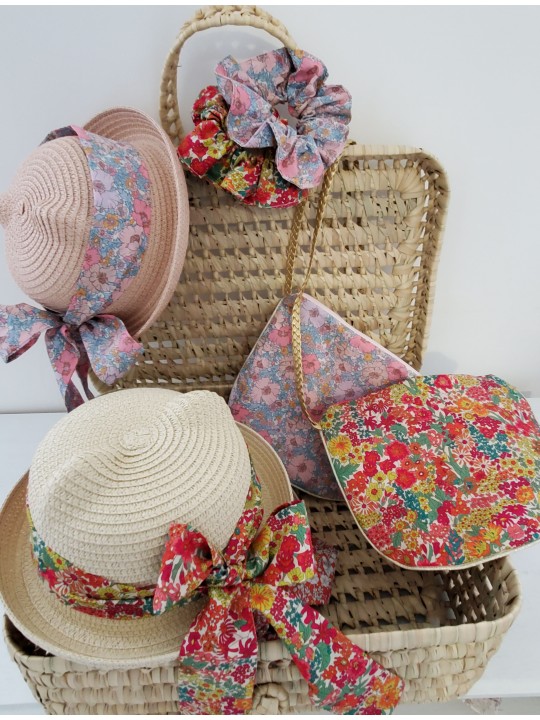 Chapeau de paille fillette et noeud liberty