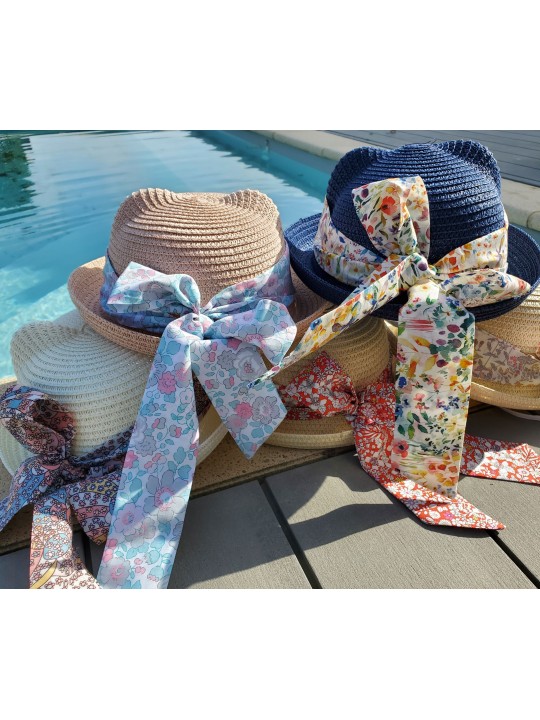 Chapeau de paille fillette et noeud liberty