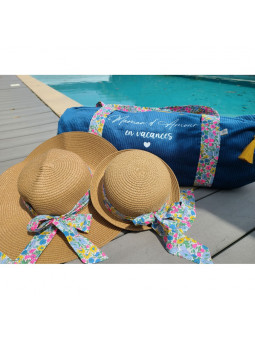 Sac bowling (sac week-end) en liberty poppy and daisy fluo et velours, personnalisé