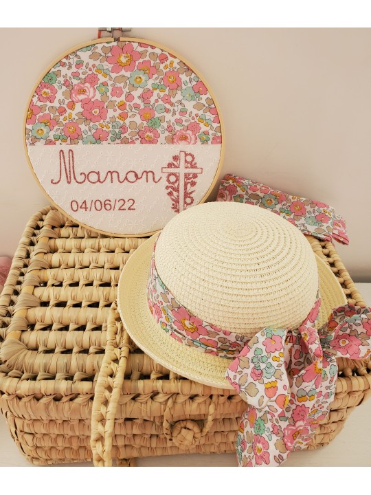 Chapeau de paille fillette et noeud liberty Betsy