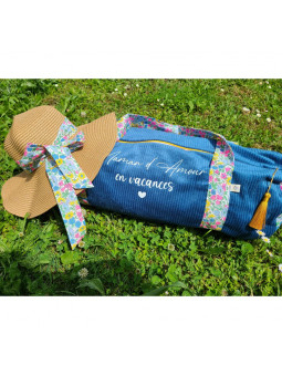 Sac bowling (sac week-end) en liberty poppy and daisy fluo et velours, personnalisé