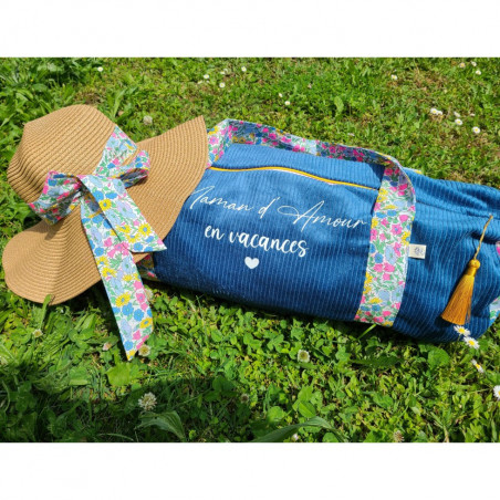 Sac bowling (sac week-end) en liberty poppy and daisy fluo et velours, personnalisé