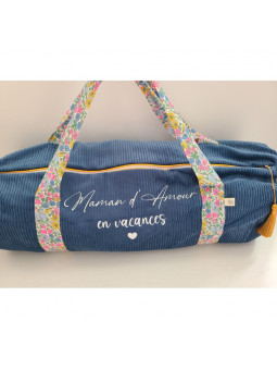 Sac bowling (sac week-end) en liberty poppy and daisy fluo et velours, personnalisé