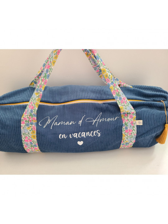 Sac bowling (sac week-end) en liberty poppy and daisy fluo et velours, personnalisé