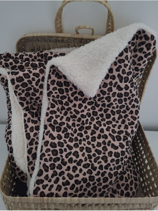 Couverture double gaze léopard moumoute 150x150