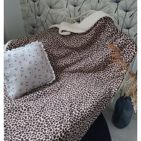 Couverture double gaze léopard moumoute 150x150