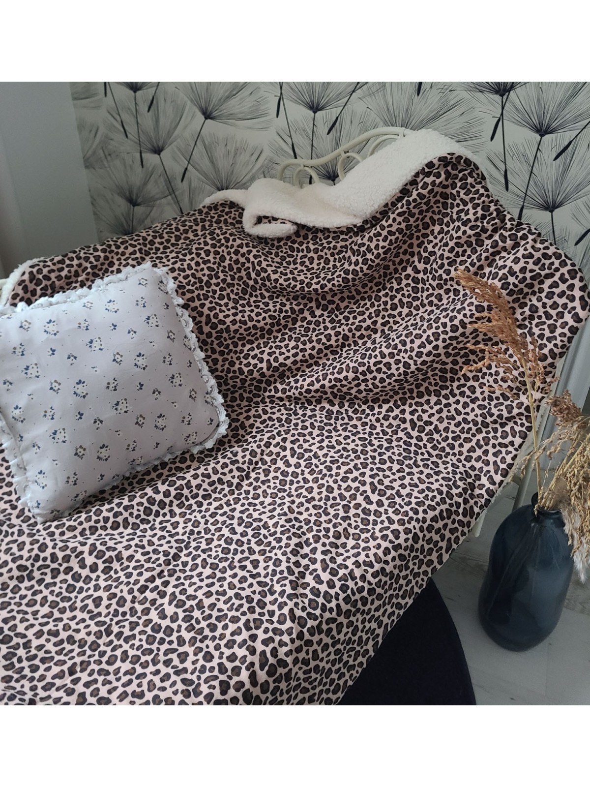 Couverture double gaze léopard moumoute 150x150