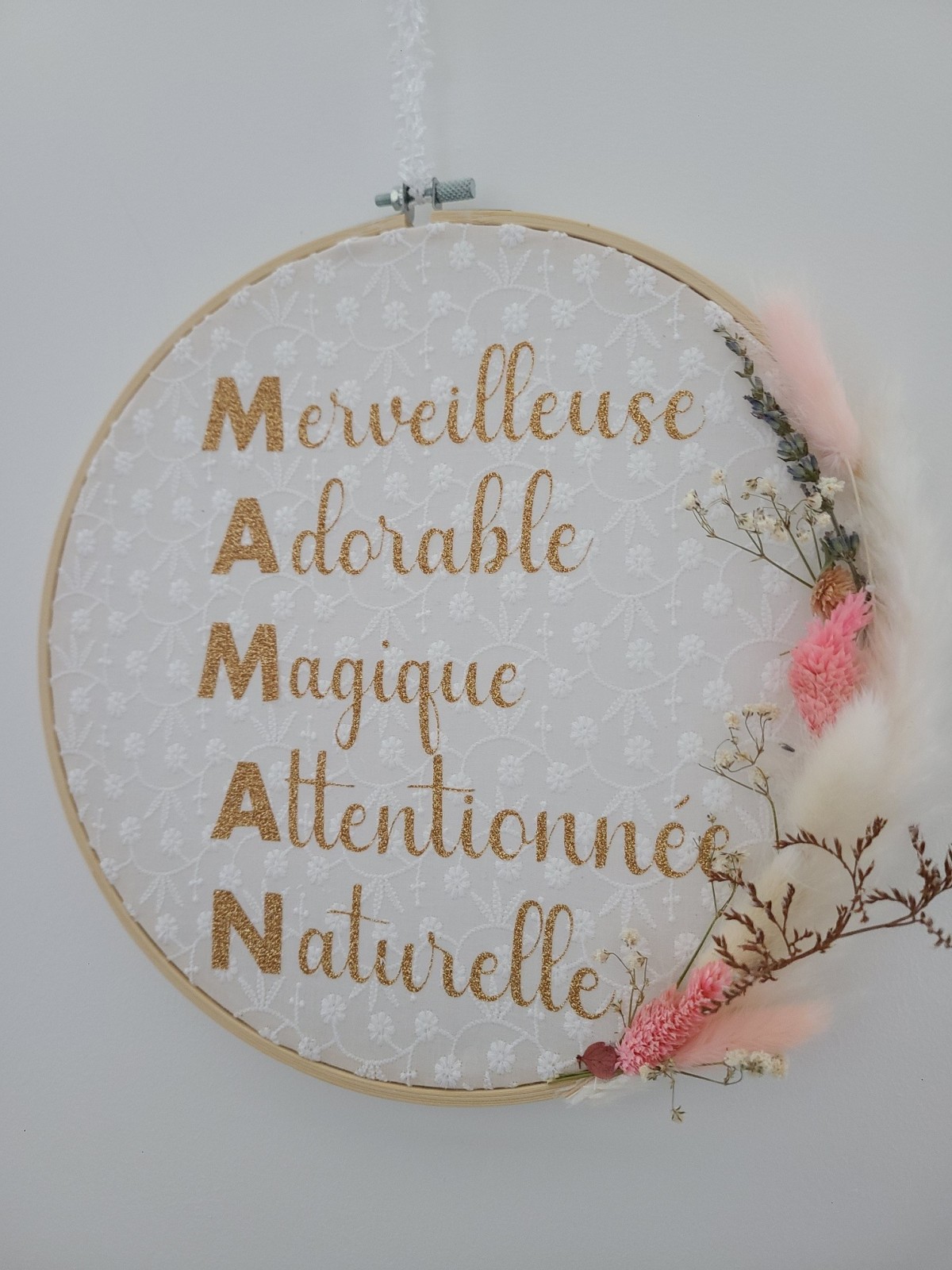 Tambour de décoration fleurs séchées MAMAN