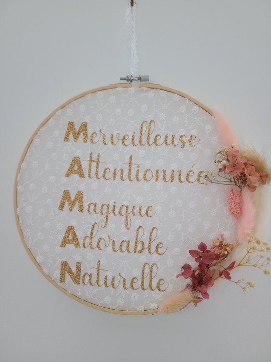 Tambour de décoration fleurs séchées MAMAN