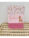 Protège carnet de santé coton floral et double gaze personnalisable avec prénom et petit faon