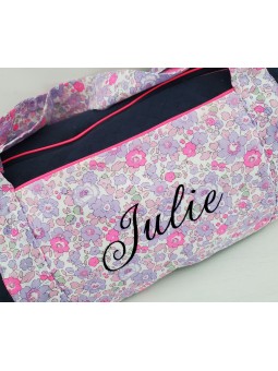 Sac bowling personnalisé (sport, week-end ...) en liberty Betsy neon et matelassé marine