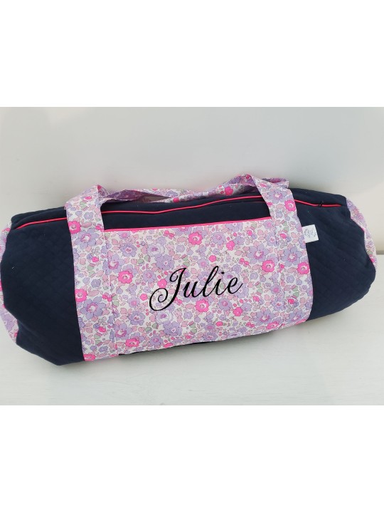 Sac bowling personnalisé (sport, week-end ...) en liberty Betsy neon et matelassé marine