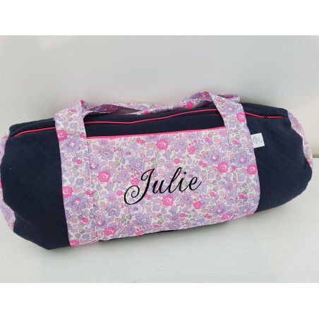 Sac bowling personnalisé (sport, week-end ...) en liberty Betsy neon et matelassé marine