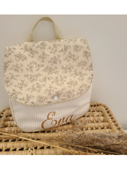 Sac à dos maternelle / crèche velours et double gaze fleurie mixte personnalisé